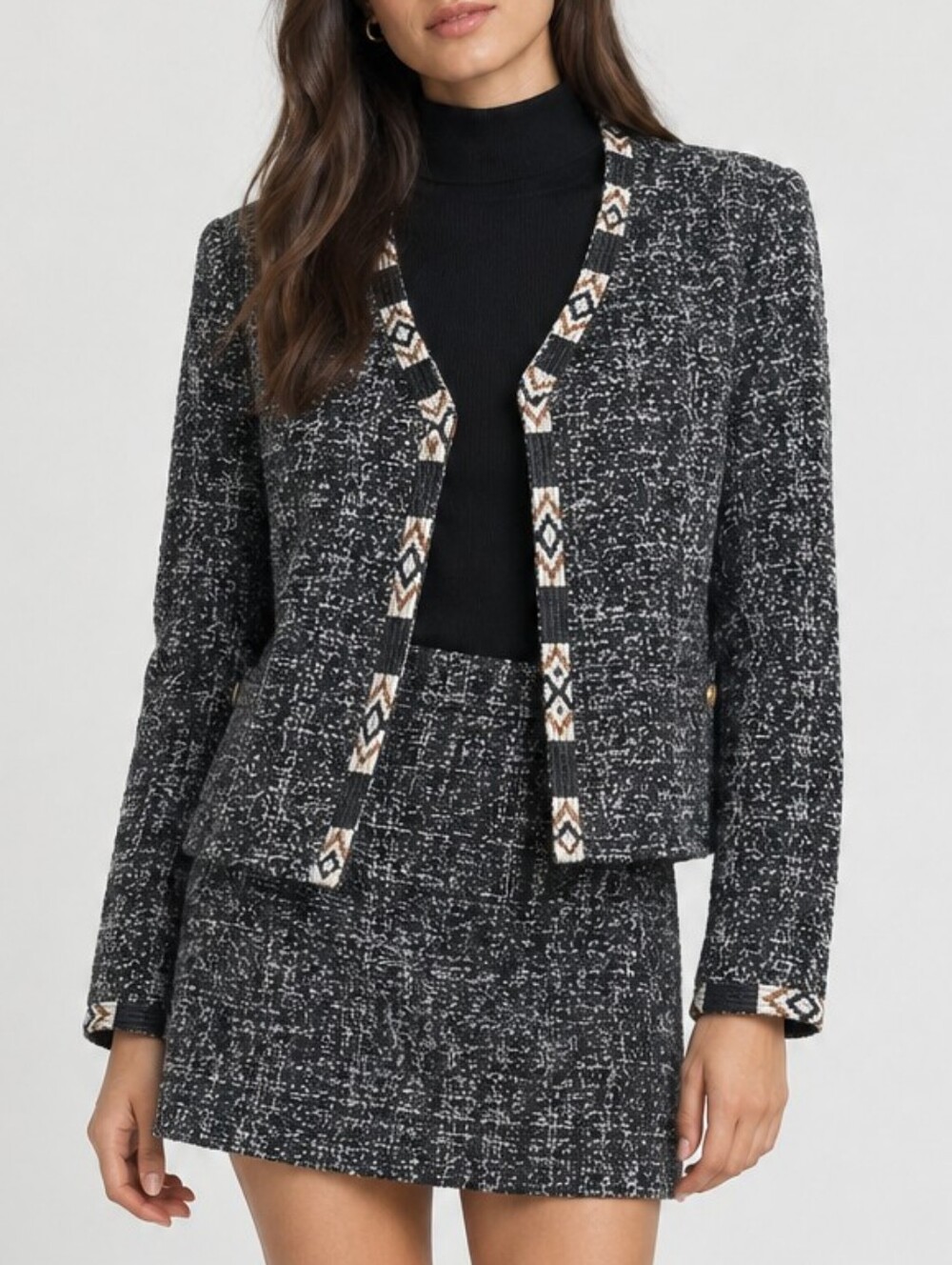 Maison Scotch Tweed Blazer with Aztec Trim